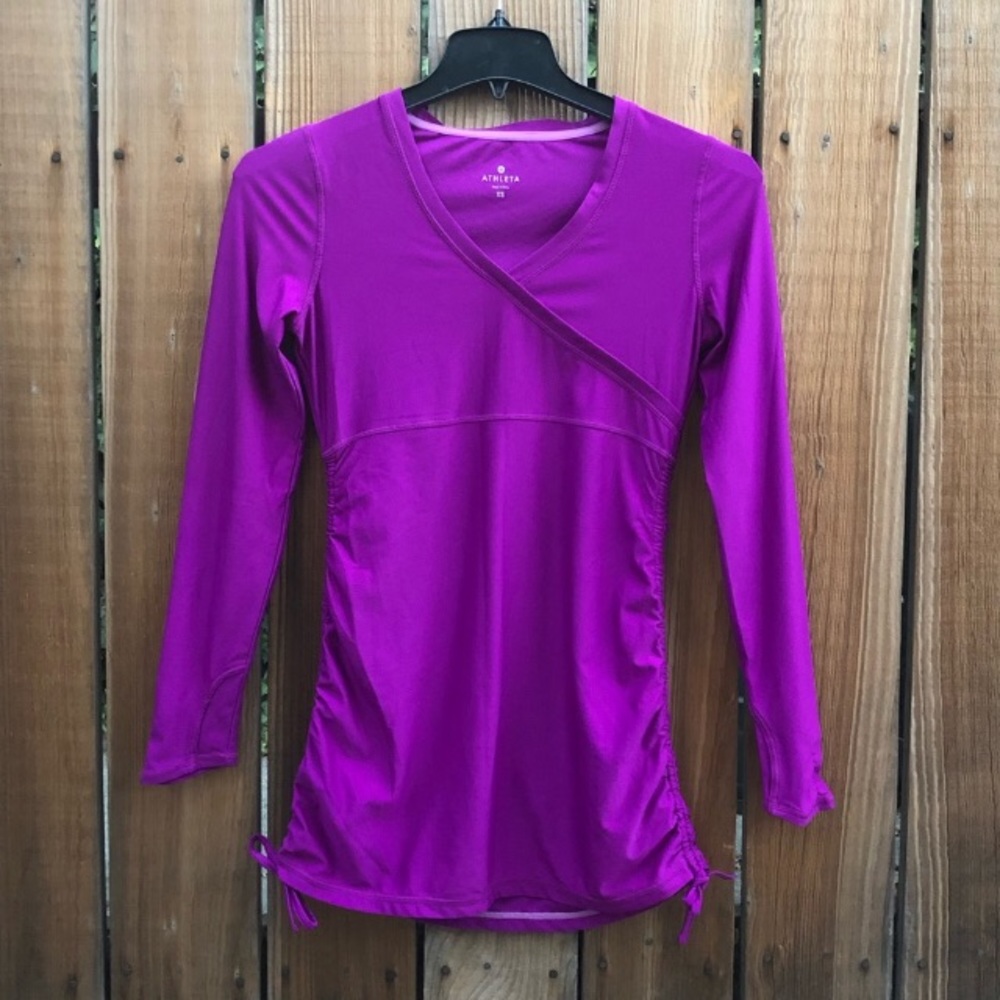 Athleta long sleeve purple athletic yoga Pilates tunic top mini dress XS